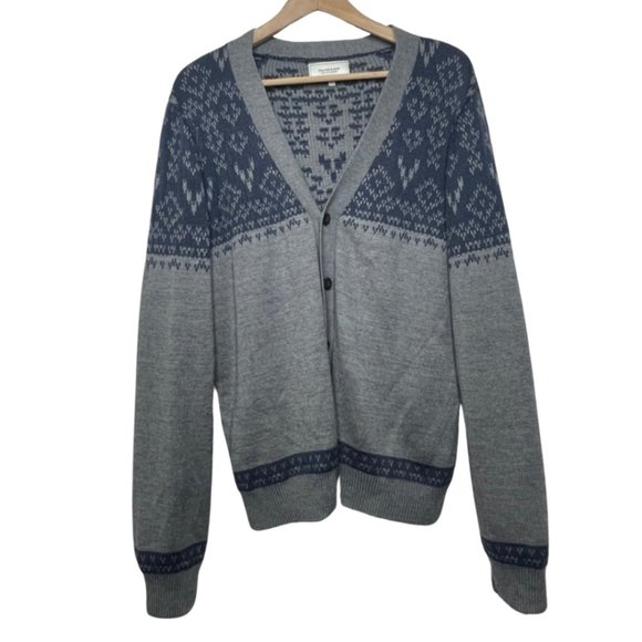 FRANK & OAK | Men's Gray & Blue Button Front Cardigan | Size L - Picture 1 of 11